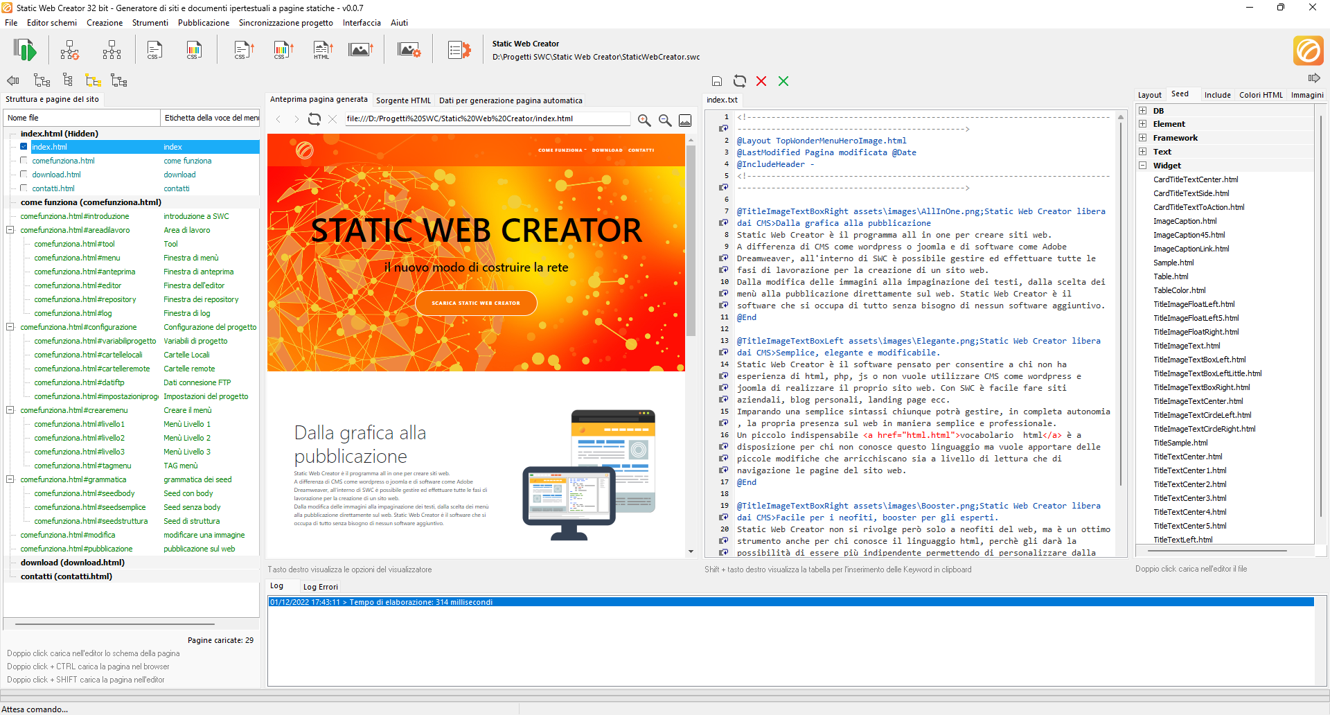 Interfaccia di Static Web Creator
